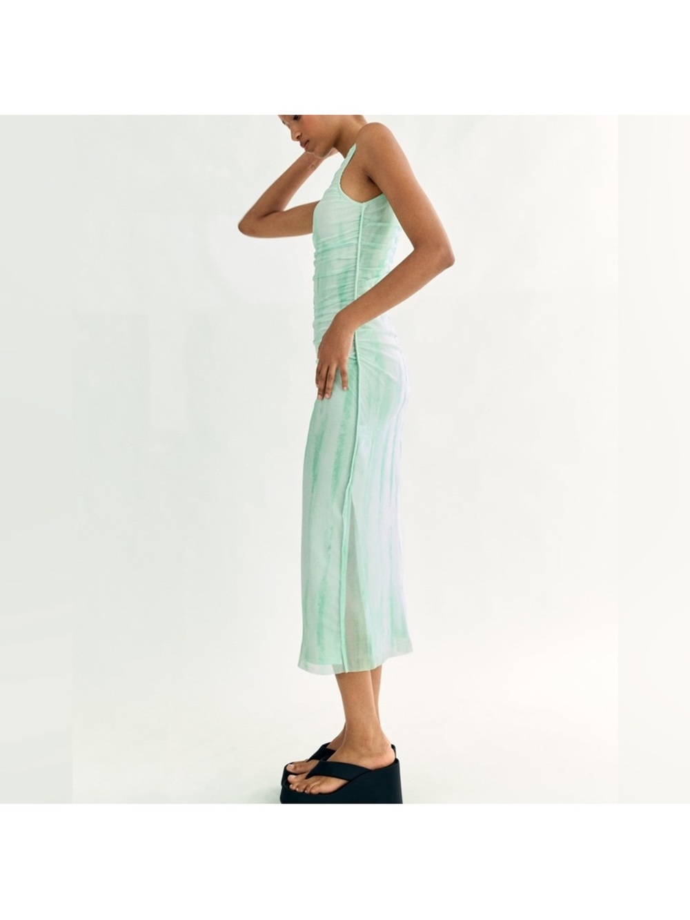 Zara Light Mint Green Sleeveless Midi Dress - Picture 3 of 7